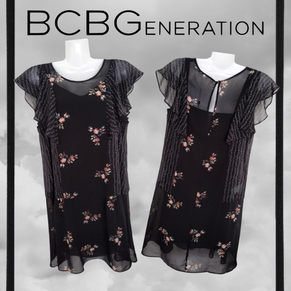 BCBGENERATION!! Popular 2pc Ensemble Black Floral Midi Dress!! A Just-Jen Fav!💖 - Picture 3 of 11